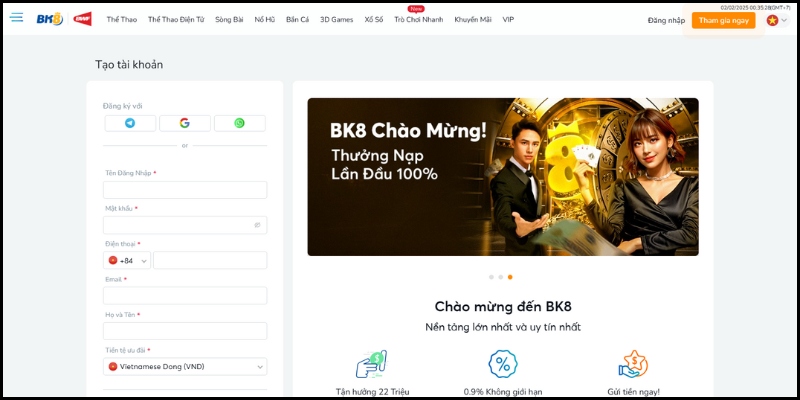Cung cấp dữ liệu thông tin cá nhân để đăng ký BK8